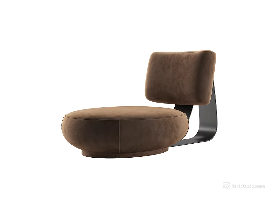 Modern Brown Leisure Chair With Round Seat And Curved Black Metal Frame 3d model 