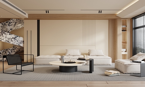 Modern Living Room Minimalist Cream Living Room 3d model