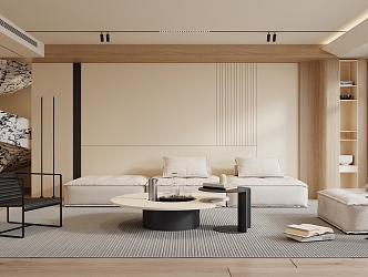 Modern Living Room Minimalist Cream Living Room 3d model