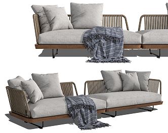 Modern Multi-person Sofa Minotti Rattan Outdoor Sofa Rattan Outdoor Sofa 3d model