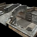 Ancient Stone Ruins Structure Featuring Stone Walls Stairs Archway And Paved Floor