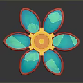 Artistic Decorative Plant With Red Stem Blue Petals And Yellow Center