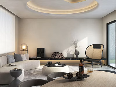 Modern Living Room Interior With Light Sofa Round Coffee Table And Floor Lamp 3d model
