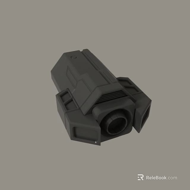 Black Mechanical Device 3D Model Featuring Circular Lens Mounting Brackets And Ventilation Slots 3d model 