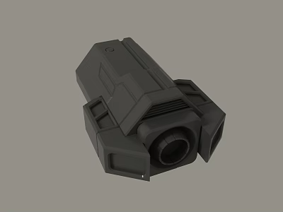 Black Mechanical Device 3D Model Featuring Circular Lens Mounting Brackets And Ventilation Slots 3d model