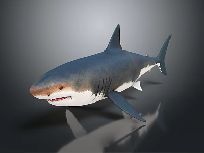 Realistic 3D Shark Model With Blue And White Color On Gray Background 3d model