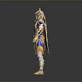 3D Fantasy Winged Warrior With Golden Blue White Armor And Ornate Details