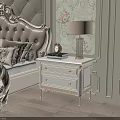 Elegant White Nightstand With Gold Accents Table Lamp Alarm Clock And Books In Classic Bedroom