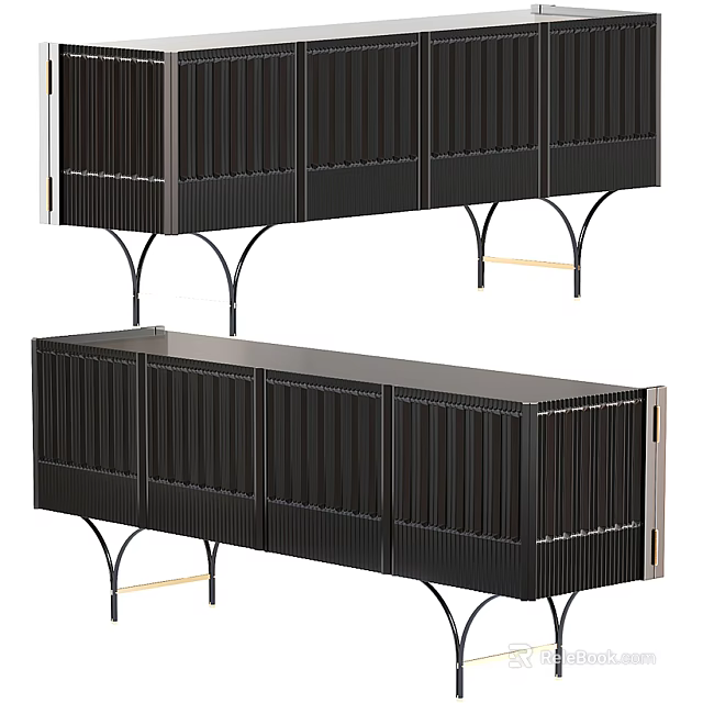 Modern Entryway Cabinet And Sideboard With Vertical Stripes And Metal Legs 3d model 