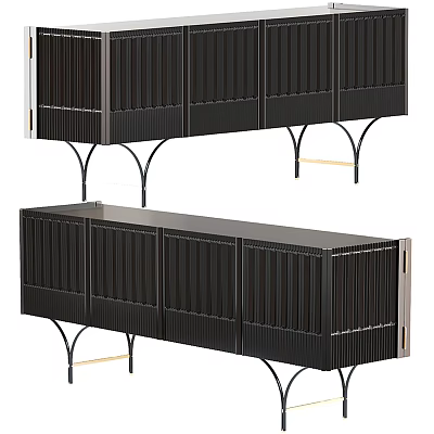 Modern Entryway Cabinet And Sideboard With Vertical Stripes And Metal Legs 3d model