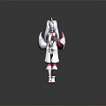 Anime Character With Fox Ears And Tails Pink Blue Hair White Outfit Front Back View