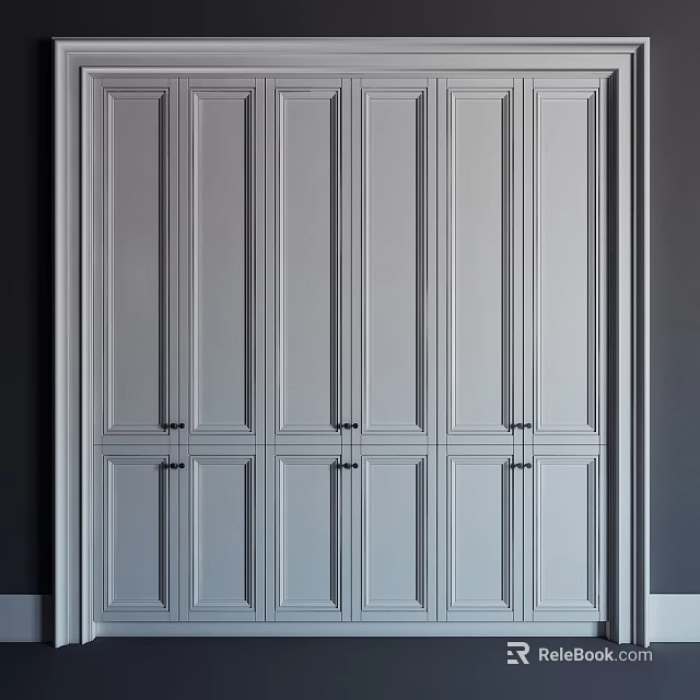 Sleek Modern Gray Wardrobe Design With Paneled Doors And Clean Lines 3d model 