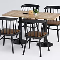 Modern Dining Table Set With Wooden Top Black Frame Brown Seat Chairs 3d model