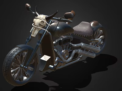 Vintage Motorcycle With Leather Seat Chrome Details Skull Decoration And Large Wheels 3d model