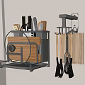 Space Saving Kitchen Utensils Wall Mounted Rack With Spatulas Cutting Board Pot Lid And Knives