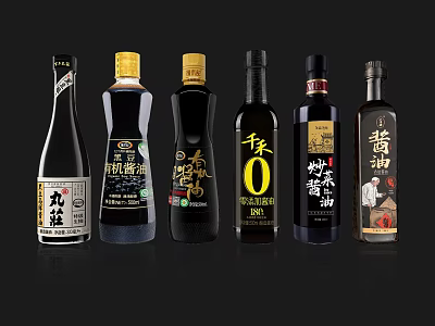 Essential Assorted Chinese Condiment Bottles with Different Seasonings for Kitchen Cooking 3d model