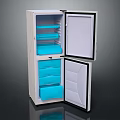 White Refrigerator Freezer With Open Door Revealing Blue Drawers Inside Two Door Modern Design