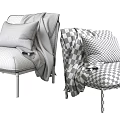 Brown Leather Single Sofa with Black Metal Frame Gray Cushion and Patterned Throw Blanket