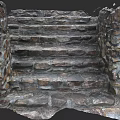 Natural Stone Masonry Steps With Rustic Side Walls And Greenery Accents 3d model