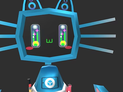 Blue Cartoon Robot Cat Game Character With Green Eyes And Whiskers 3d model