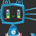 Blue Cartoon Robot Cat Game Character With Green Eyes And Whiskers