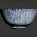 Ceramic Sculpture Carved Bowl With Blue And White Striped Pattern Design