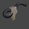 Detailed Bull Skull With Black Horns And Skeletal Features On White Background