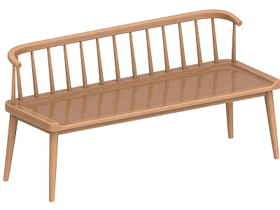 Modern Wooden Public Bench With Curved Armrests And Slatted Backrest Design 3d model