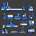 Blue Industrial Equipment Different Machinery Types Featuring Control Panels And Mechanical Components 3d model