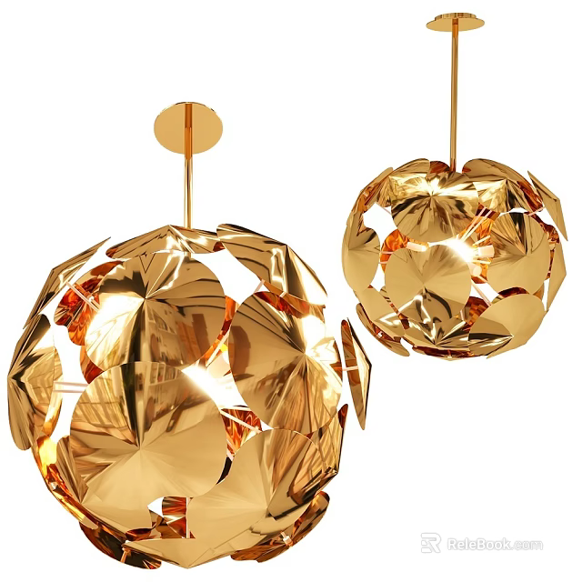 Decorative Modern Golden Chandelier With Hollow Leaf Design And Warm Ambient Lighting 3d model 