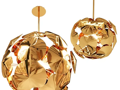 Decorative Modern Golden Chandelier With Hollow Leaf Design And Warm Ambient Lighting 3d model