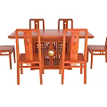 Solid Wood Chinese Style Dining Table Set with Six Matching Chairs 3d model