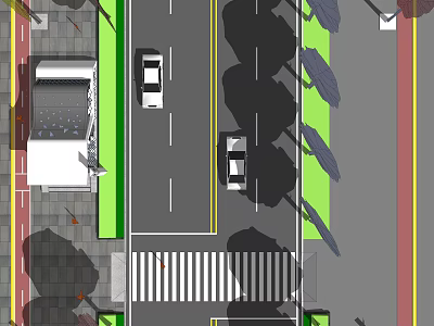 Urban Bus Station With Street Vehicles Pedestrian Crosswalk And Trees 3d model
