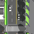 Urban Bus Station With Street Vehicles Pedestrian Crosswalk And Trees