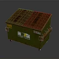 Rustic Green Waste Dumpster With Brown Lid Wheels And Management Label