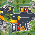 Elegant Garden Landscape Design with Curved Parking Layout Trees and Purple Flowers