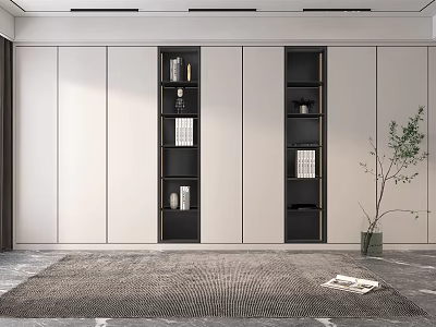 Modern White And Black Bookcase Interior With Open Shelves Storage And Decorative Books 3d model