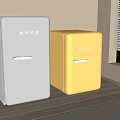 Two SMEG Retro Refrigerators White and Yellow in Modern Room with Wooden Floor