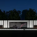 Modern Landscape Feature Wall With Green Trees Bird Decorations And Paved Ground