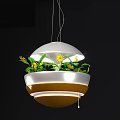 Modern Yellow Black Chandelier With Purple Flowers And Illuminated Design