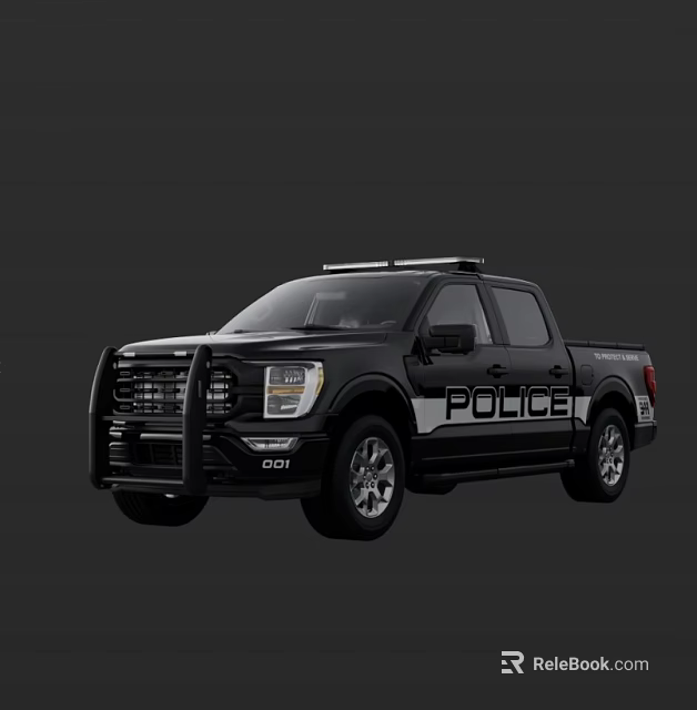 Black Police Pickup Truck With Front Bumper Guard And Modern Exterior Design 3d model 