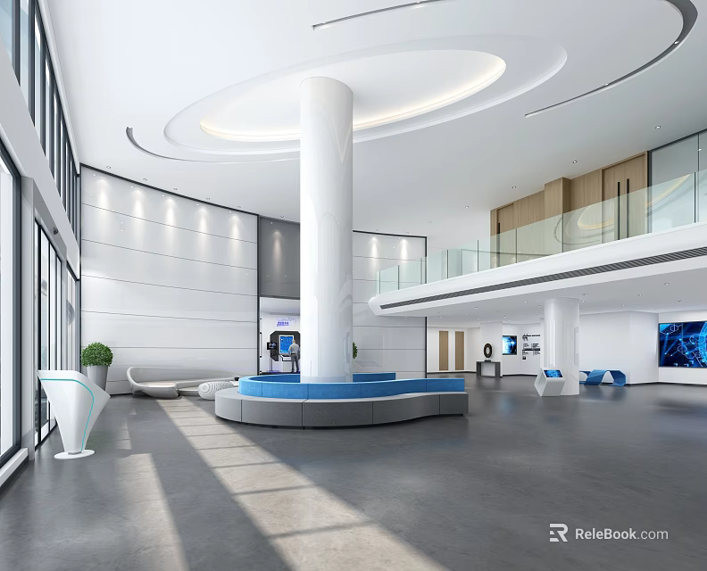 Bright Modern Government Service Hall With Service Windows Waiting Area And Info Desk 3d model 
