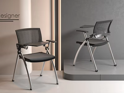 Modern Office Chair With Mesh Back Black Seat Cushion Metal Legs And Table Tray 3d model