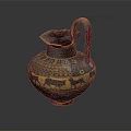 Ancient Ceramic Vase With Curved Handle Animal Motifs And Geometric Patterns