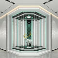 Modern Luxury Window Display With White Deer Statue Geometric Pattern Background And Lighting Design