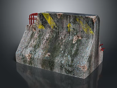 Concrete Barrier with Weathered Texture Yellow Stains and Red Metal Handles 3d model