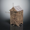 Wooden Windmill Tower Building With Wooden Structure Staircase And Metal Roof