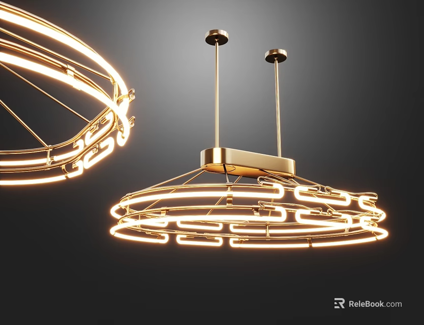Modern Golden Chandelier With Circular Ring Structure And Illuminated Design 3d model 