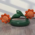 Creative Green Public Chair Design With Orange Flower And Leaf Elements 3d model
