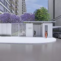 Modern Residential Landscape Featuring Purple Flowering Trees White Entrance and Green Plants